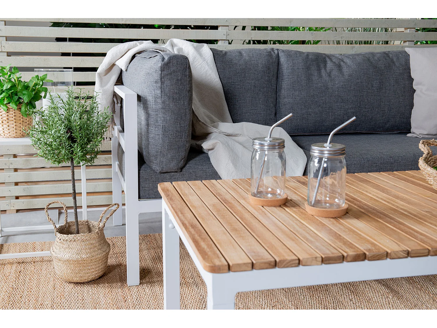 Table basse de jardin en alu et teck Brasilia Blanc
