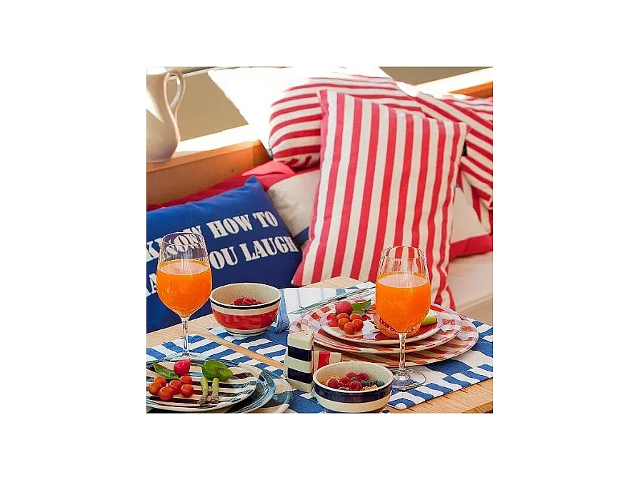 Coussin 100% coton 50 cm Faro Rouge - blanc cassé et bleu