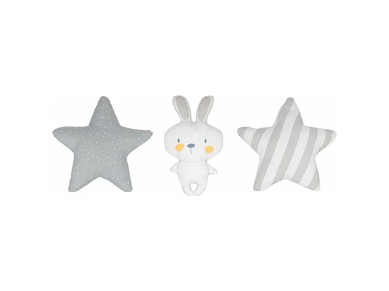 Lot de 3 Coussins Enfant "Étoiles & Lapin" 28cm Blanc
