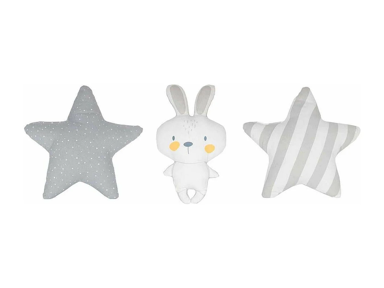 Lot de 3 Coussins Enfant "Étoiles & Lapin" 28cm Blanc