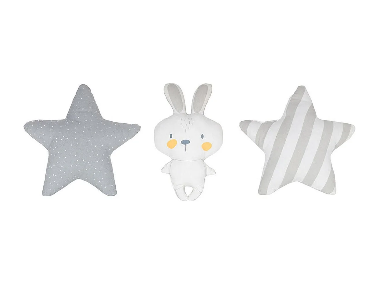 Lot de 3 Coussins Enfant "Étoiles & Lapin" 28cm Blanc
