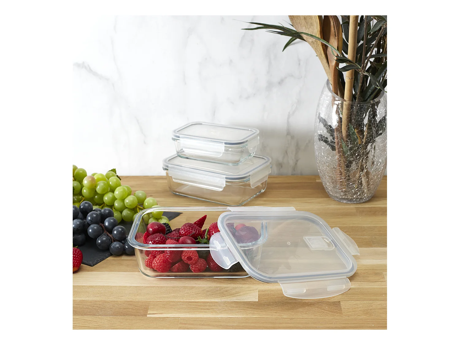 Plat En Verre Four Avec Couv Hermetique X3 Transparent