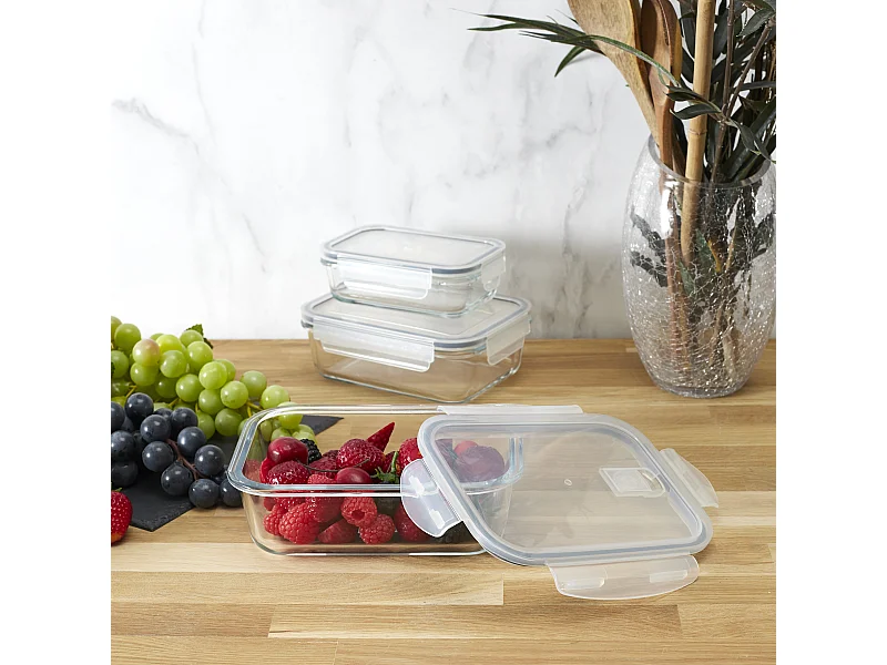 Plat En Verre Four Avec Couv Hermetique X3 Transparent