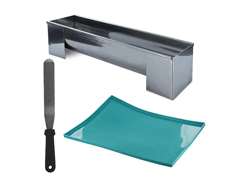 Coffret Buche Moule Plaque Genoise Spatule Argent, Bleu