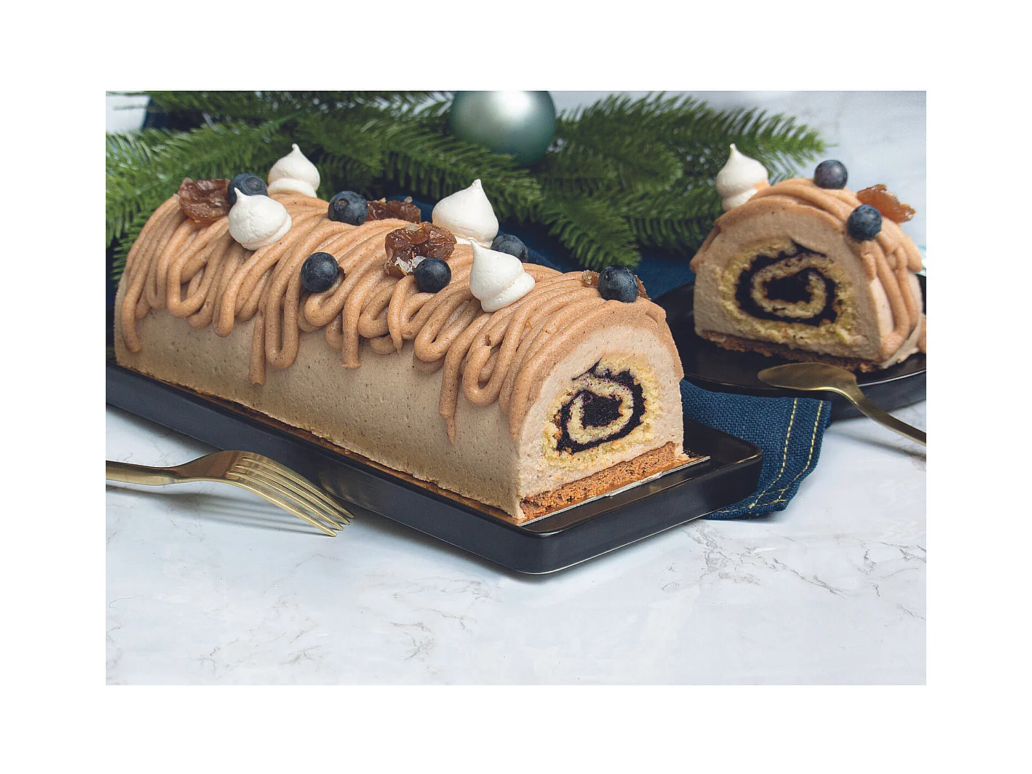 Coffret Buche Moule Plaque Genoise Spatule Argent, Bleu