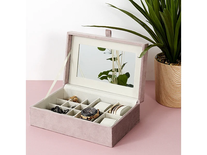 Boite A Bijoux Et Montres En Velours Rose