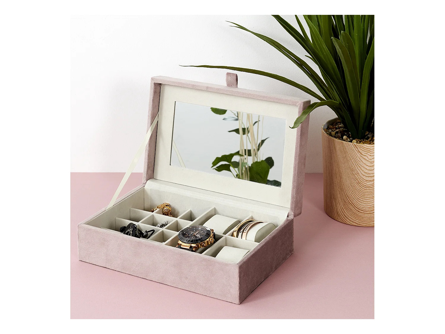 Boite A Bijoux Et Montres En Velours Rose