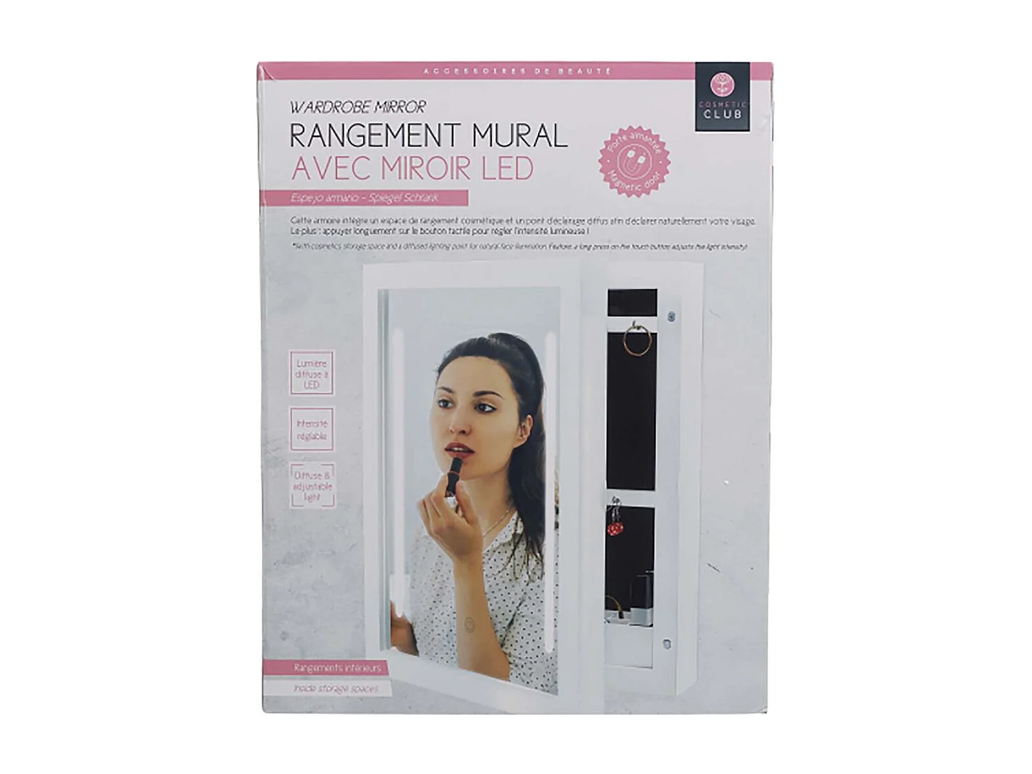 Armoire à Bijoux Design "Miroir LED" 40cm Blanc