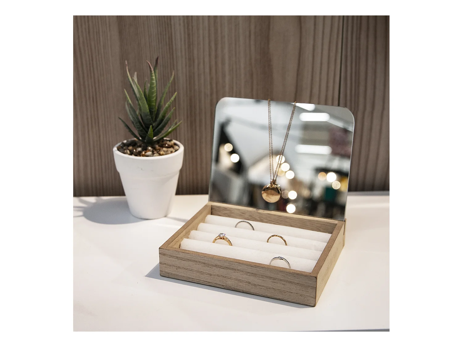 Porte Bagues Miroir Beige
