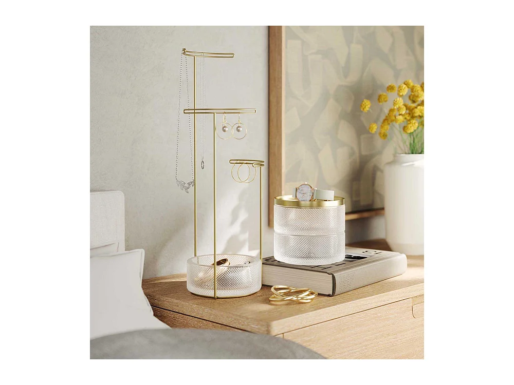 Support à bijoux en verre et métal doré Tesora