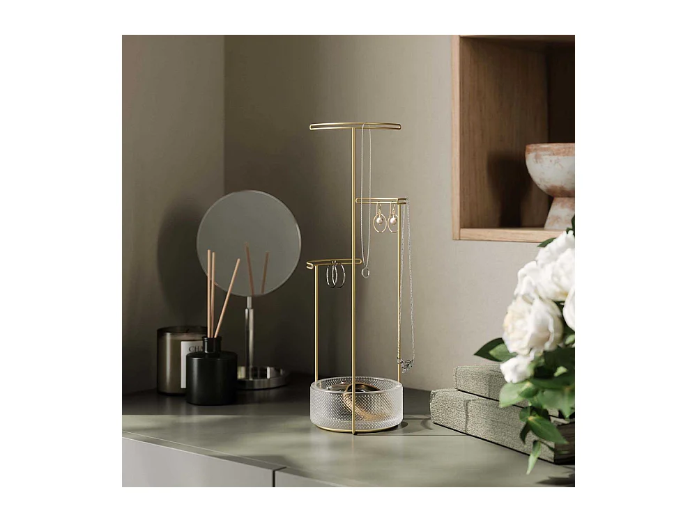 Support à bijoux en verre et métal doré Tesora