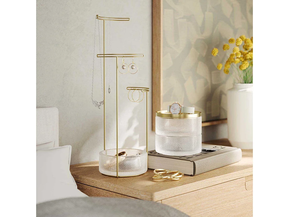 Support à bijoux en verre et métal doré Tesora