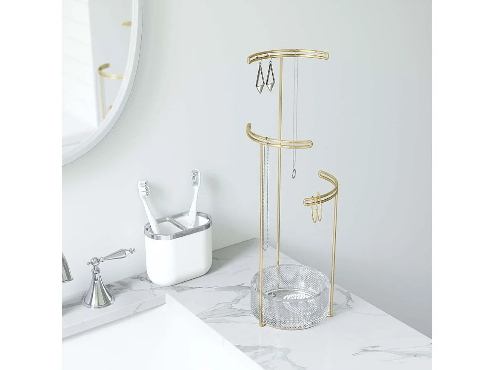 Support à bijoux en verre et métal doré Tesora