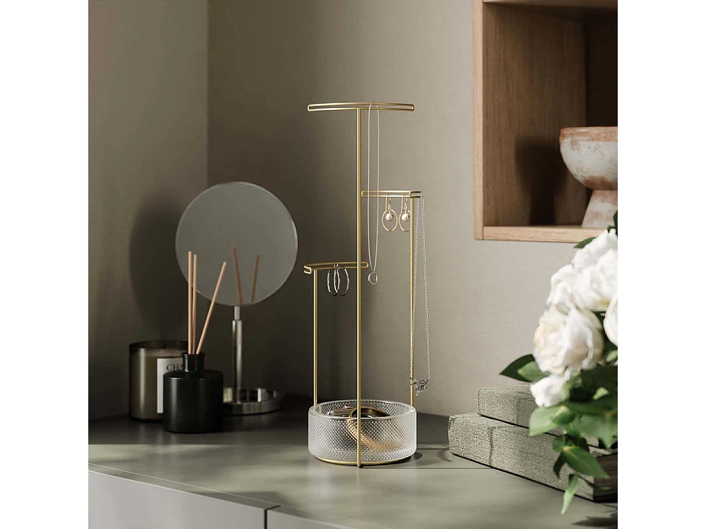 Support à bijoux en verre et métal doré Tesora