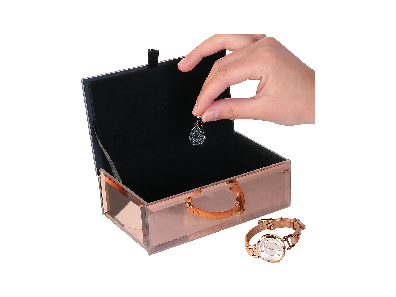 Boite A Bijoux Miroir Cuivre Rose, Cuivre