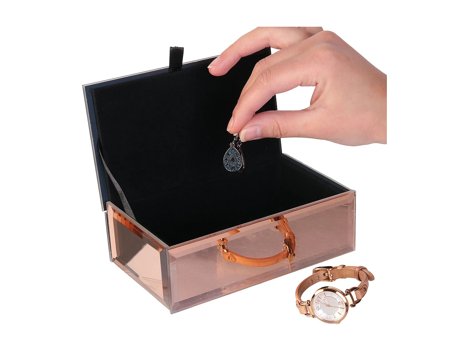 Boite A Bijoux Miroir Cuivre Rose, Cuivre