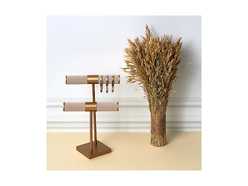 Porte Bijoux Double Beige Pied Dore Beige, Marron