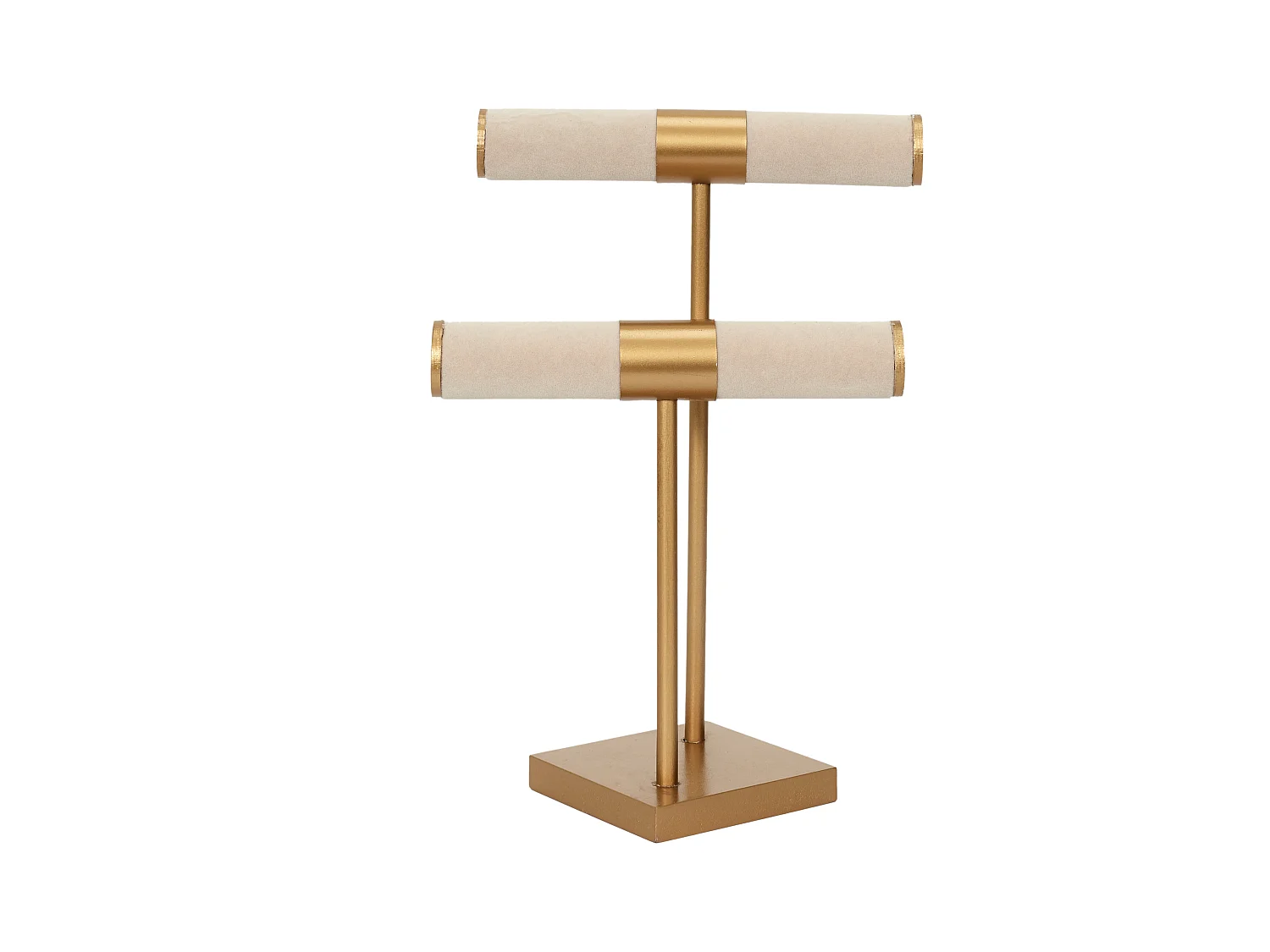 Porte Bijoux Double Beige Pied Dore Beige, Marron