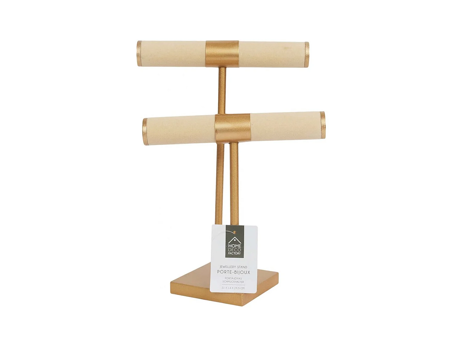 Porte Bijoux Double Beige Pied Dore Beige, Marron