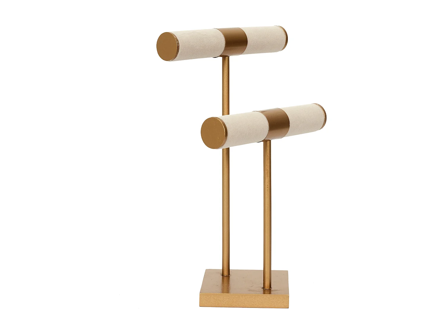 Porte Bijoux Double Beige Pied Dore Beige, Marron