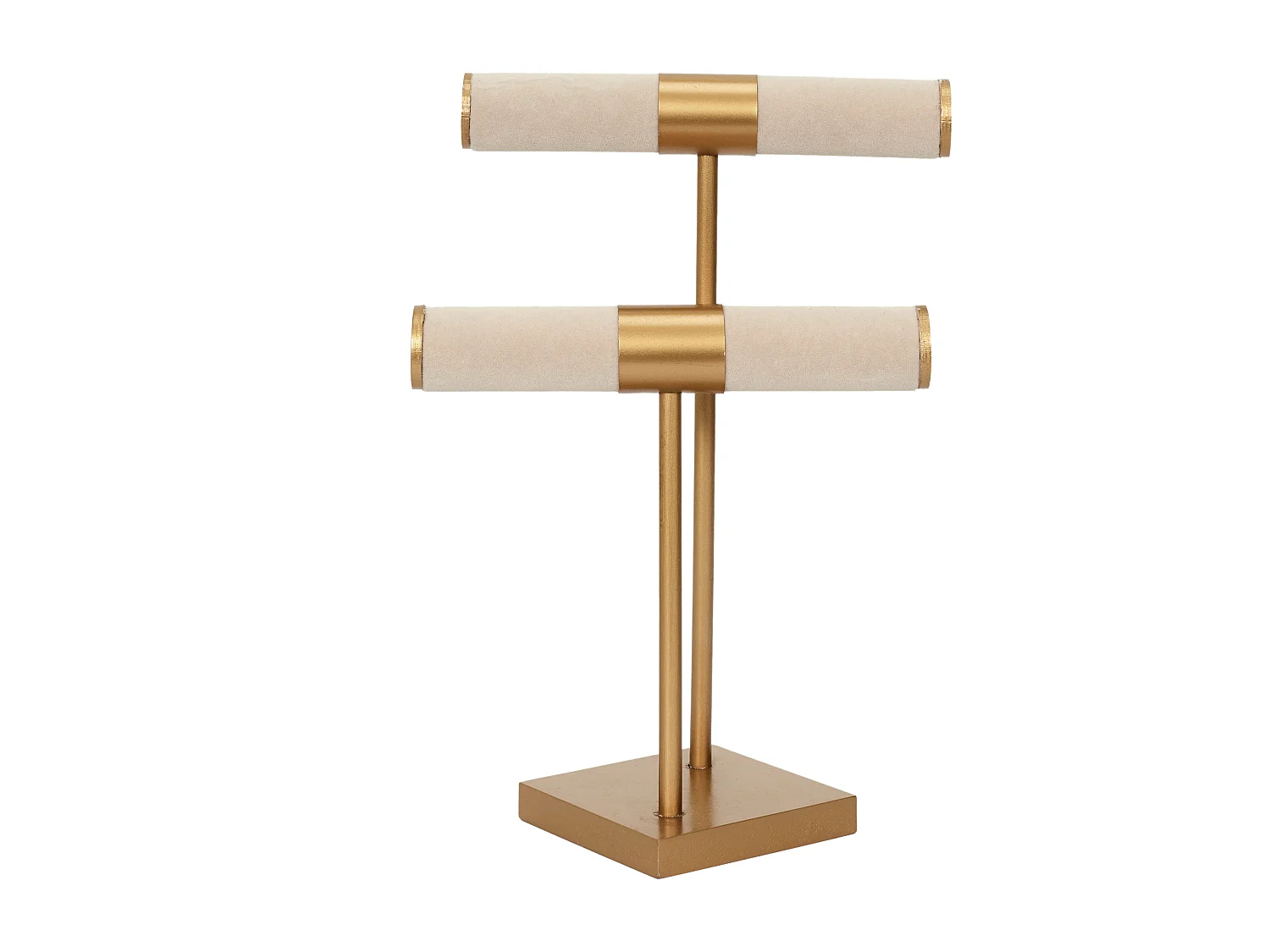 Porte Bijoux Double Beige Pied Dore Beige, Marron