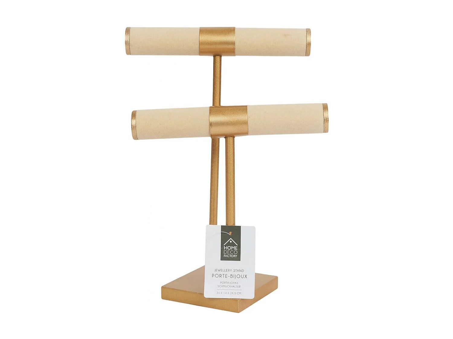 Porte Bijoux Double Beige Pied Dore Beige, Marron