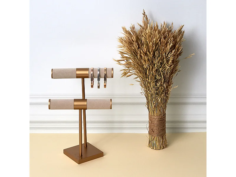 Porte Bijoux Double Beige Pied Dore Beige, Marron