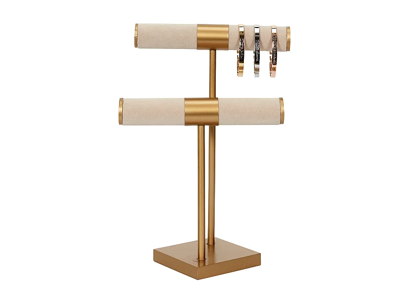 Porte Bijoux Double Beige Pied Dore Beige, Marron