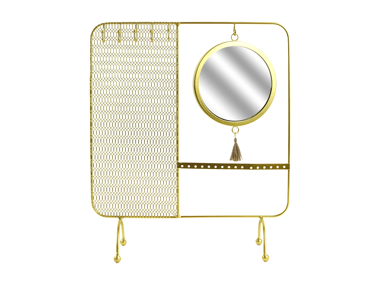 Porte Bijoux Miroir Filaire Metal 35.5x30x10cm Or