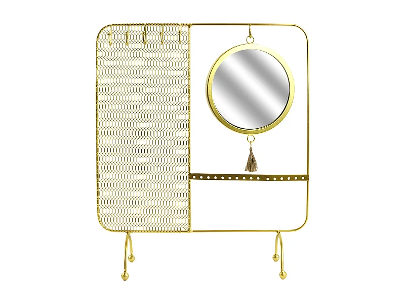 Porte Bijoux Miroir Filaire Metal 35.5x30x10cm Or