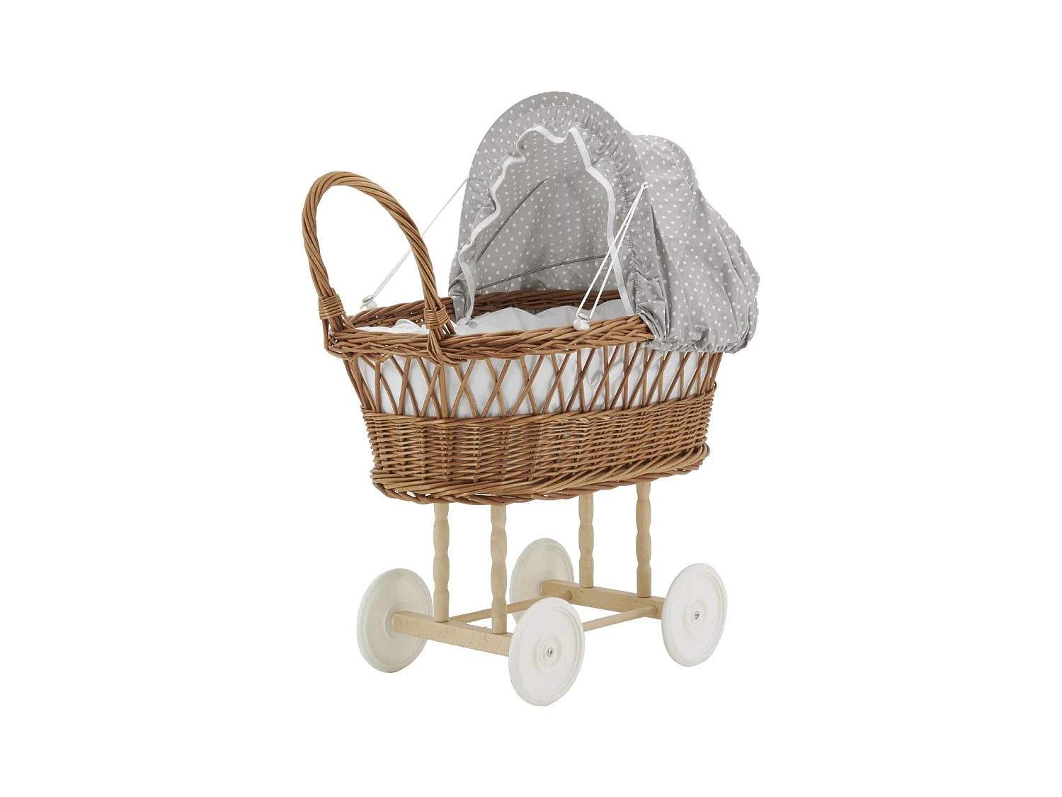 Berceau de poupée en osier buff tissu gris