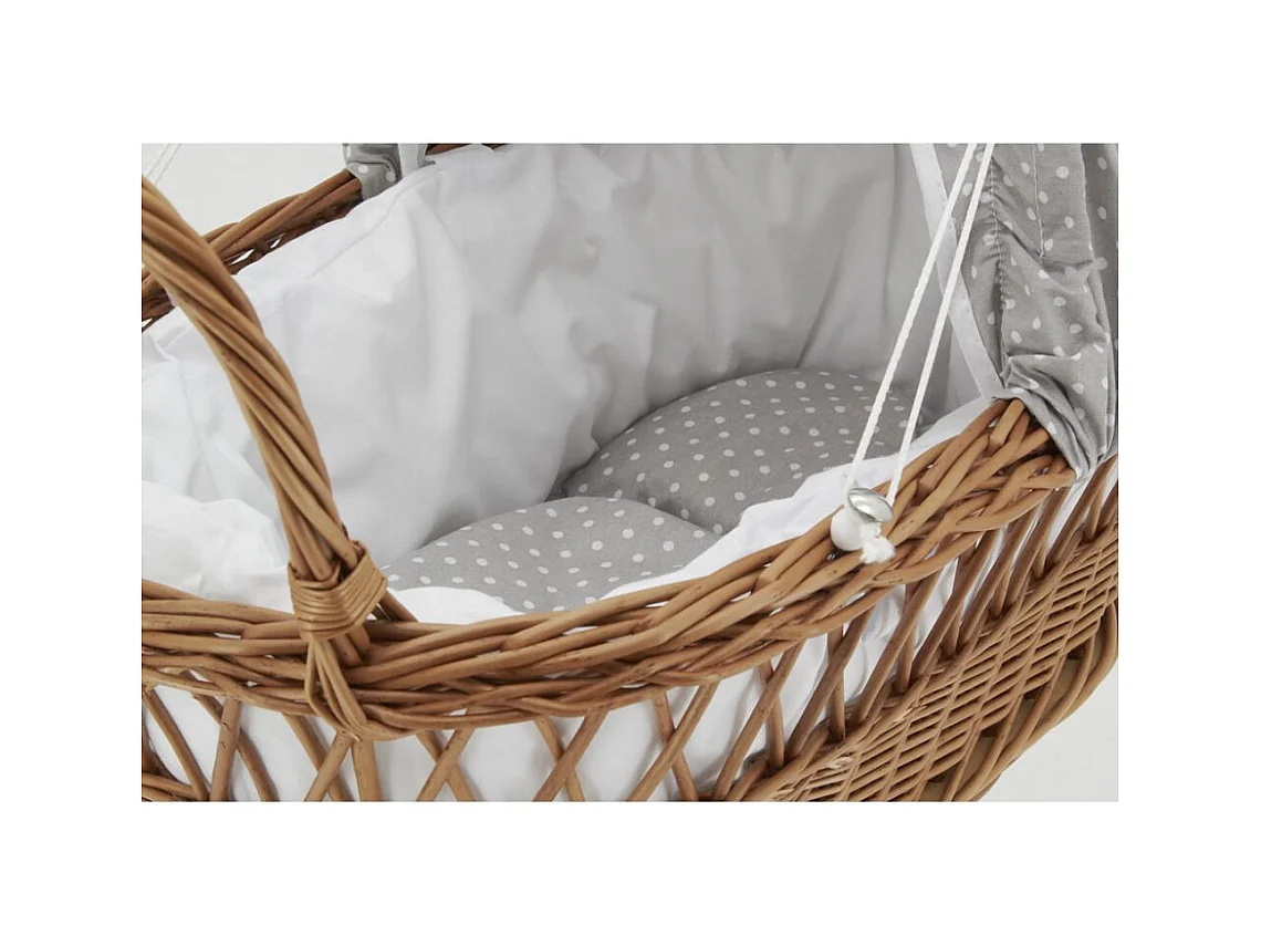 Berceau de poupée en osier buff tissu gris
