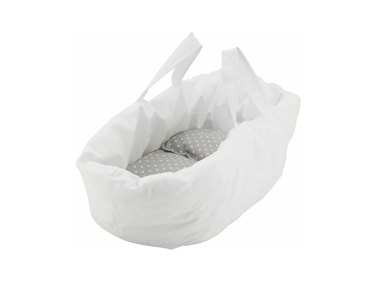 Berceau de poupée en osier buff tissu gris