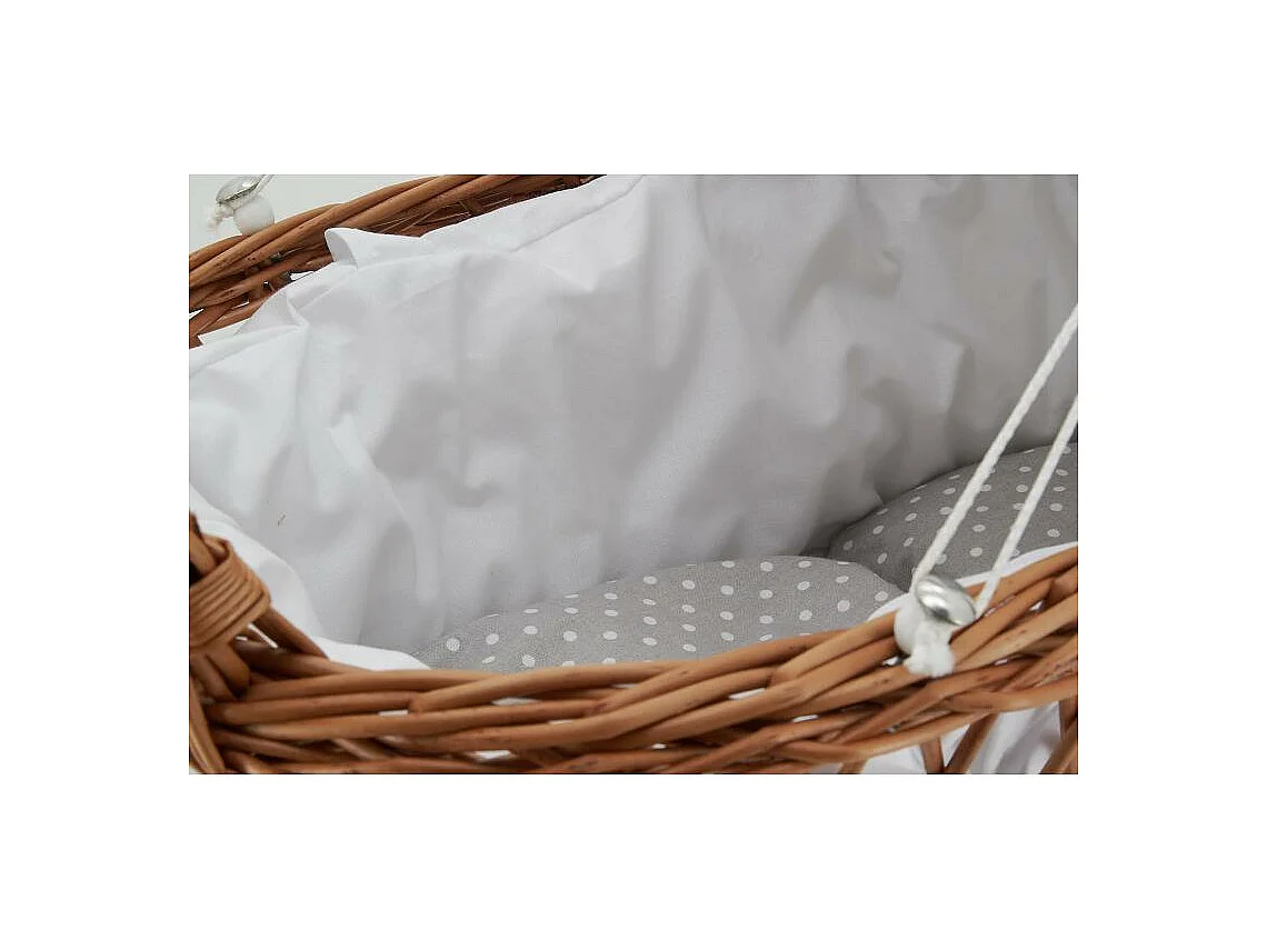 Berceau de poupée en osier buff tissu gris