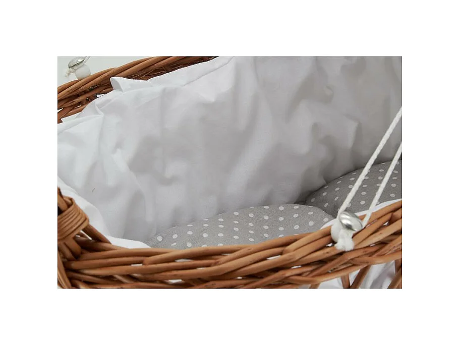 Berceau de poupée en osier buff tissu gris