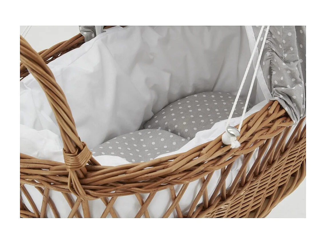 Berceau de poupée en osier buff tissu gris