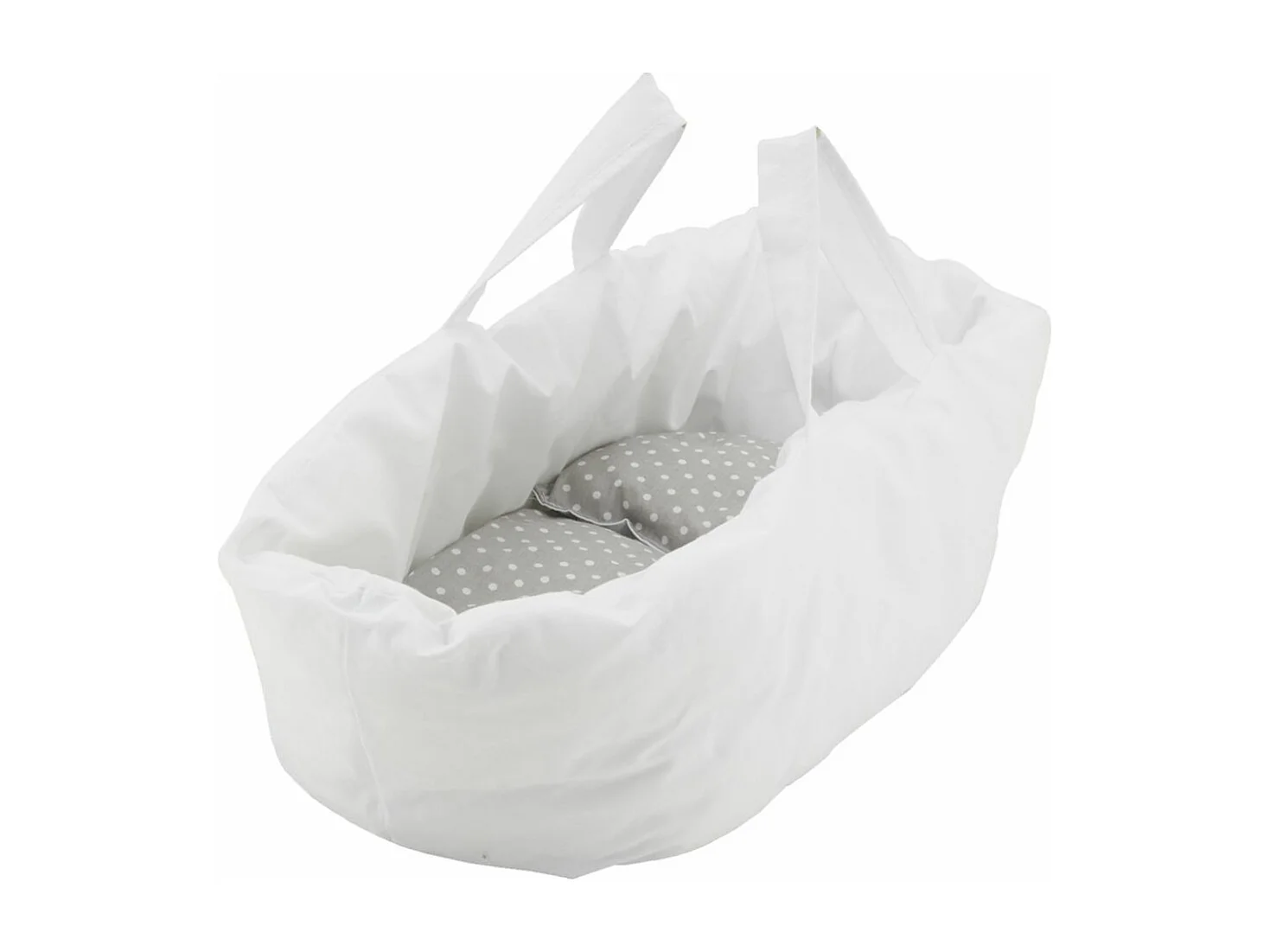 Berceau de poupée en osier buff tissu gris