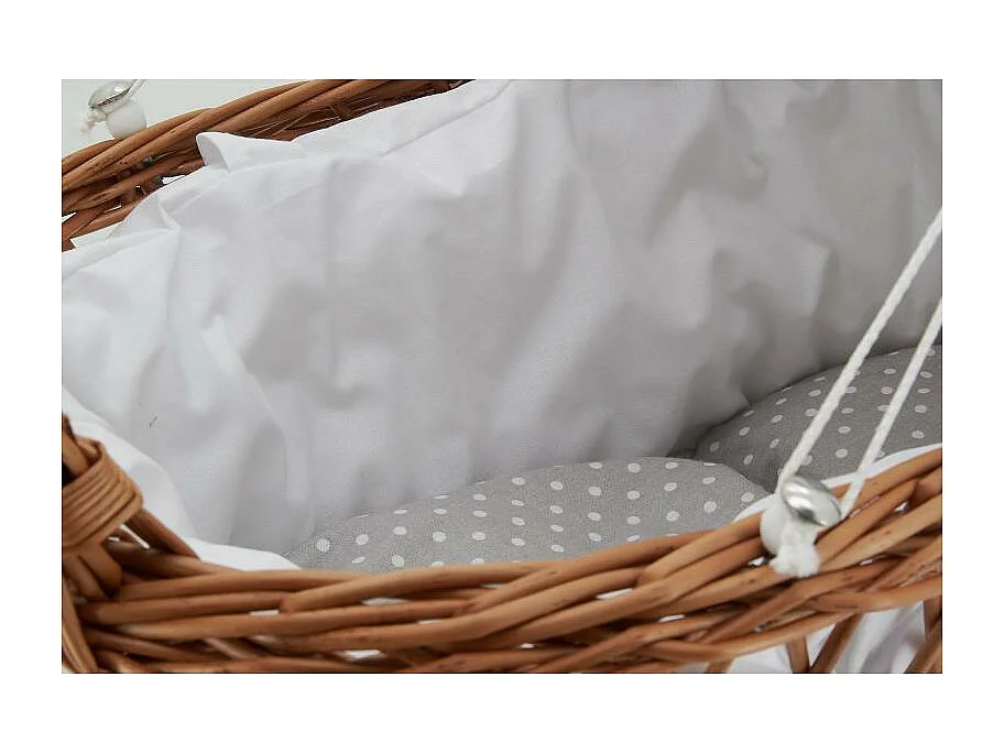 Berceau de poupée en osier buff tissu gris