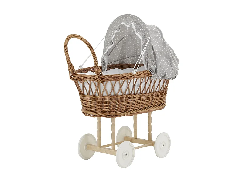 Berceau de poupée en osier buff tissu gris