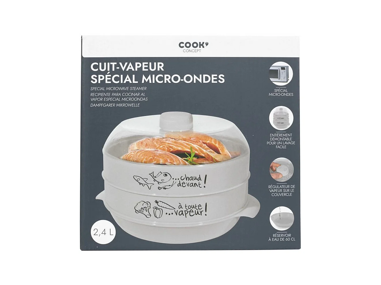 Cuit-vapeur à 2 étages spécial micro-ondes 2.4L Fuschia