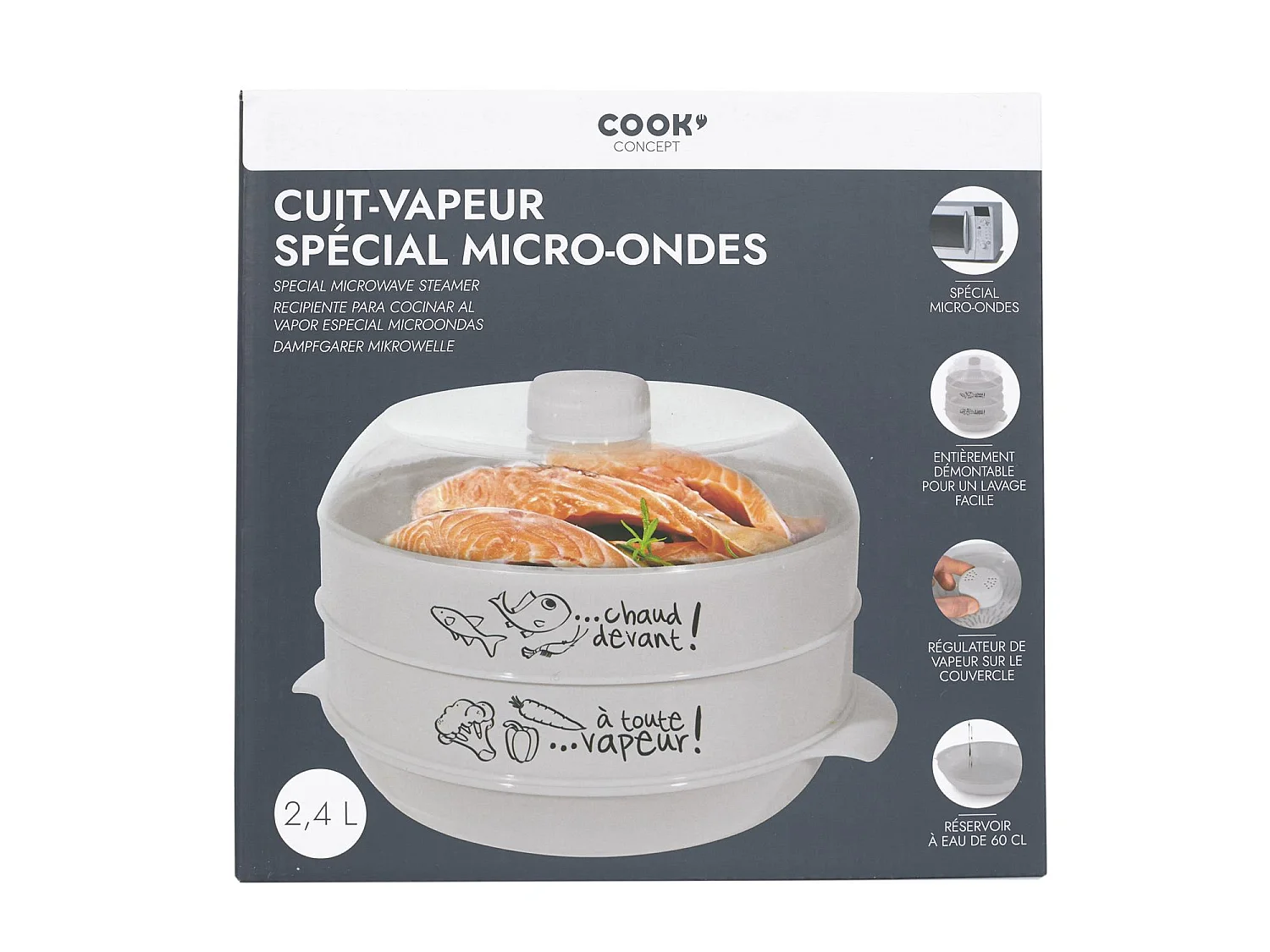 Cuit-vapeur à 2 étages spécial micro-ondes 2.4L Fuschia