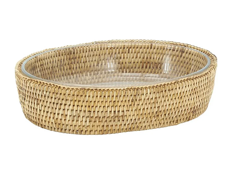 Plat ovale en pyrex et support rotin Ovale