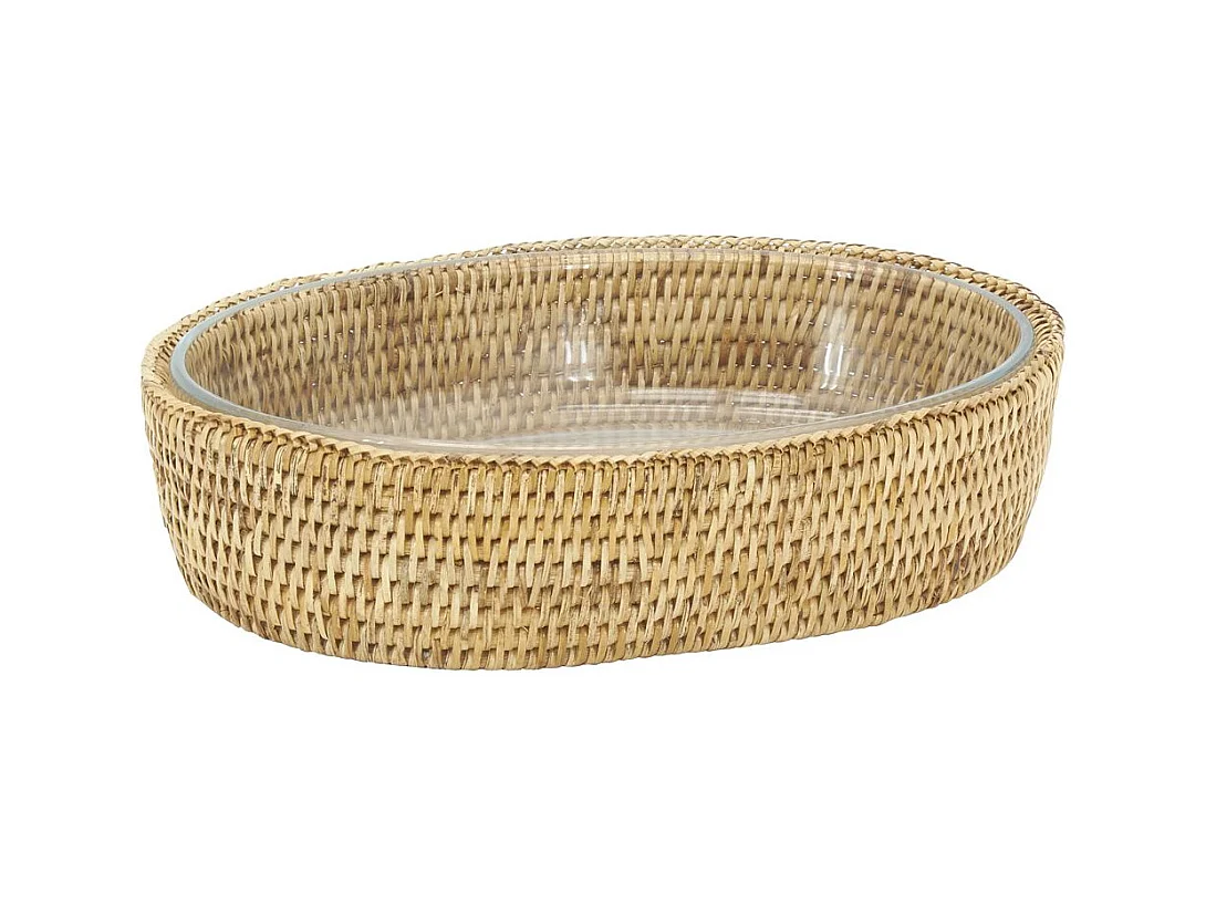 Plat ovale en pyrex et support rotin Ovale