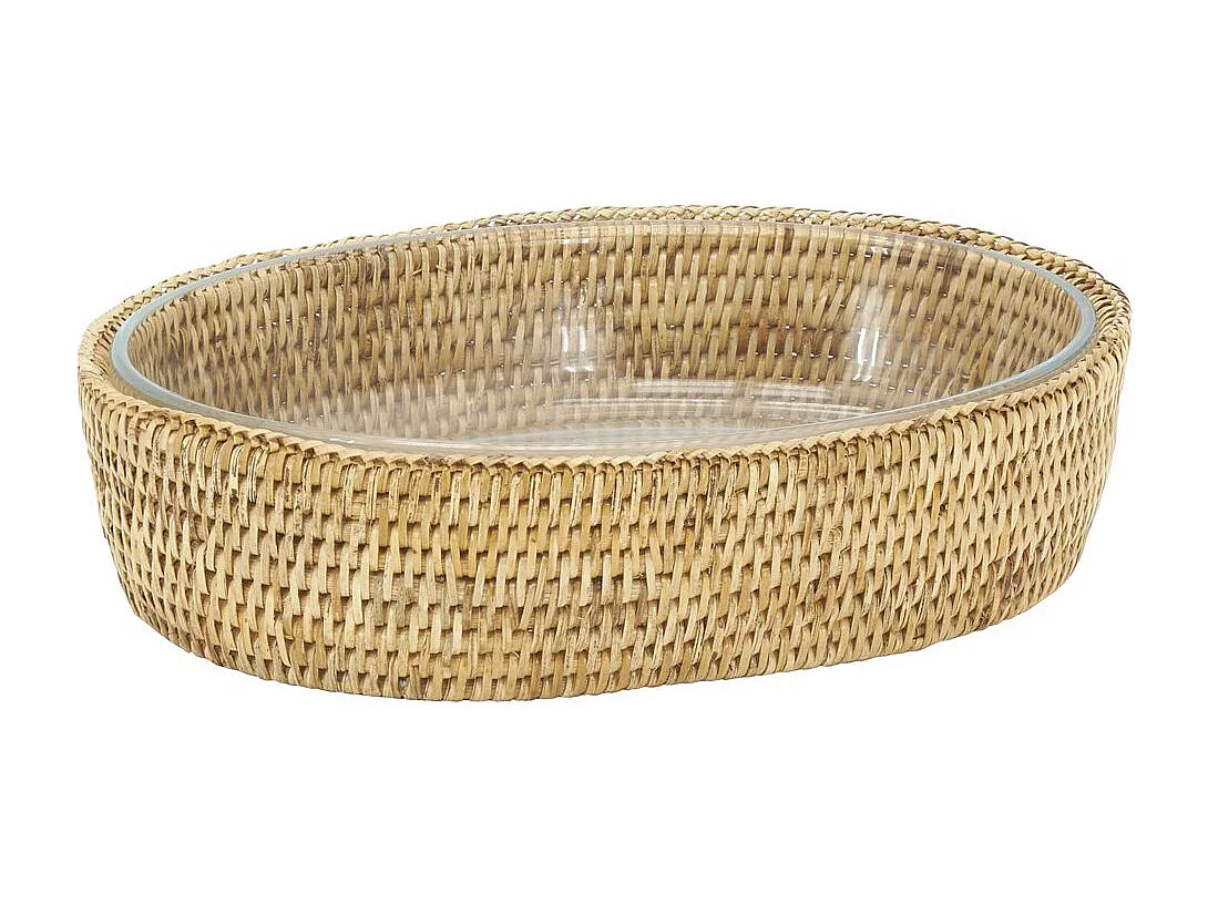 Plat ovale en pyrex et support rotin Ovale