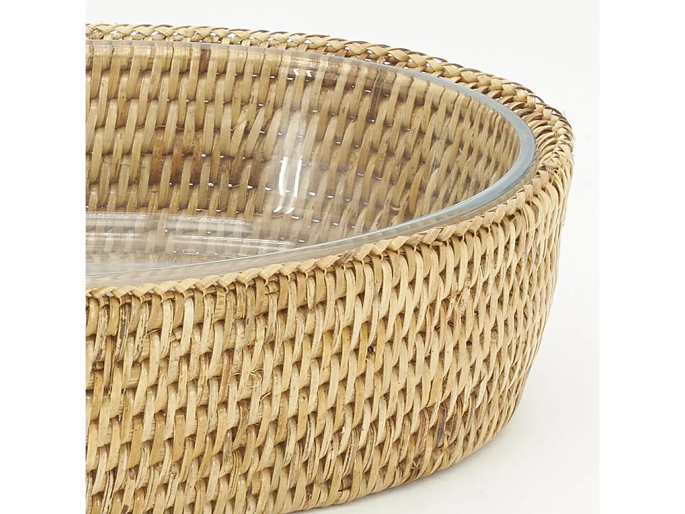 Plat ovale en pyrex et support rotin Ovale