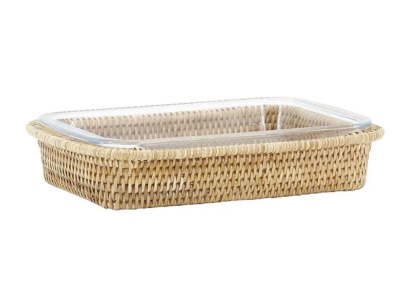 Ensemble plat à gratin et support en rotin Rectangulaire
