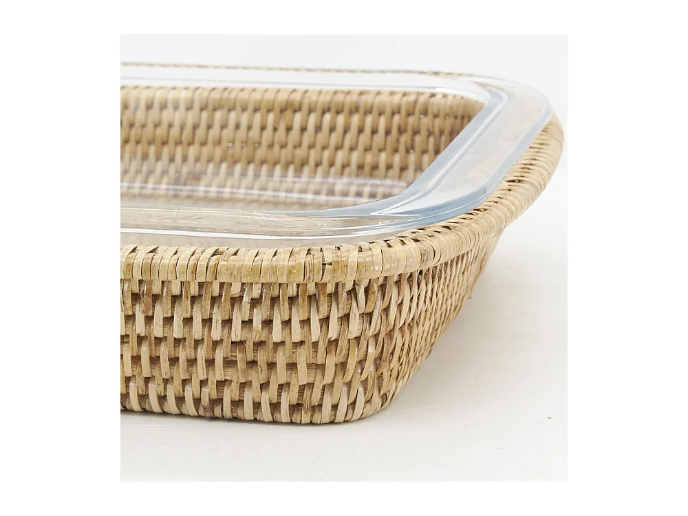 Ensemble plat à gratin et support en rotin Rectangulaire