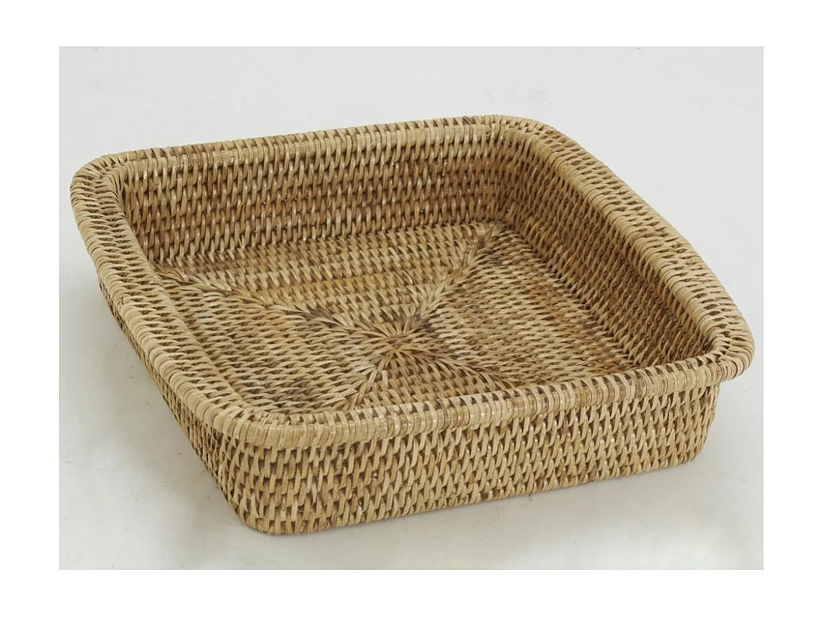Ensemble plat à gratin et support en rotin Carré