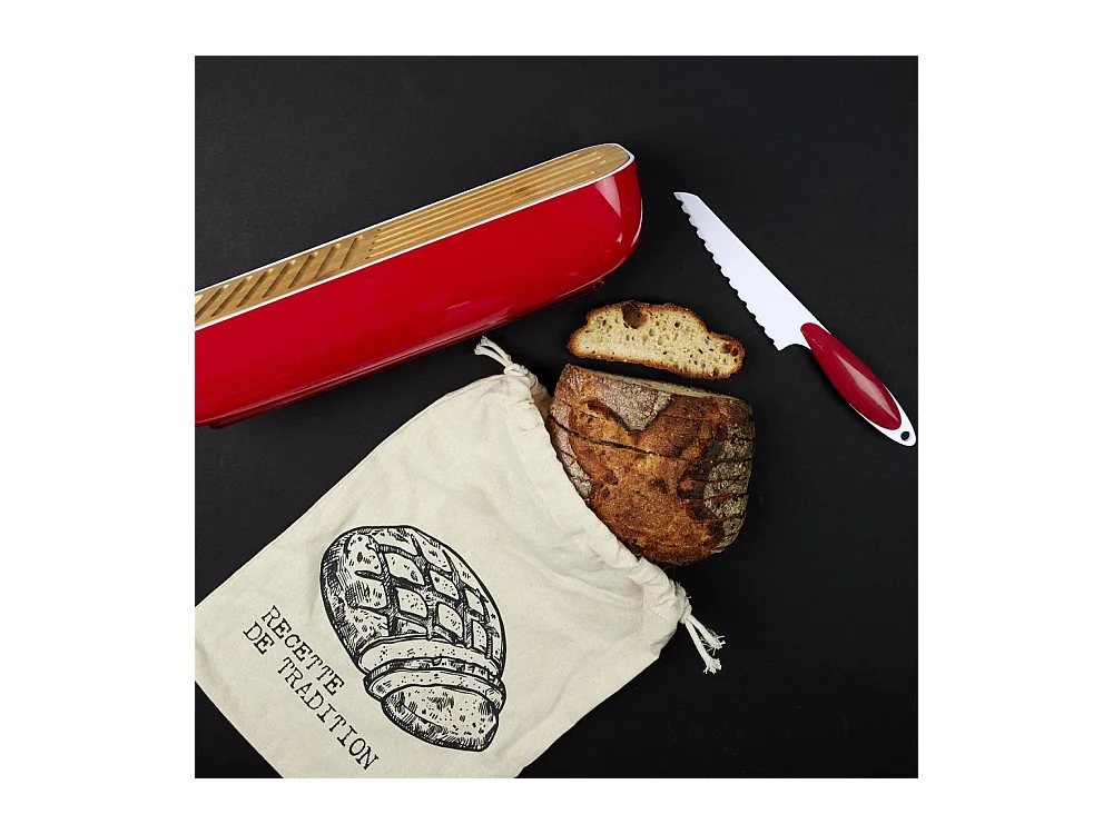 Corbeille à pain 3 en 1 avec couteau Rouge