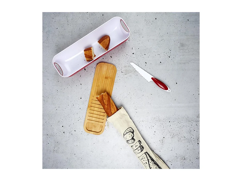 Corbeille à pain 3 en 1 avec couteau Rouge